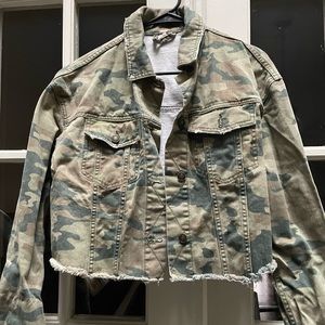 Free People cropped denim camouflage jacket